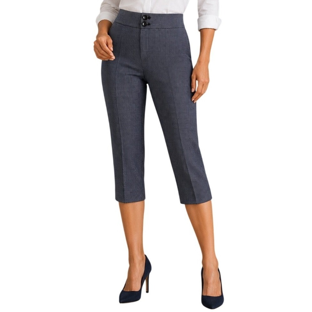 Ann Taylor Women Black Polka Dot Crop Eight Petite Cotton Rayon Trousers Capri